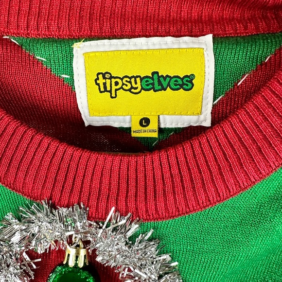 Tipsy Elves Green Men’s Tacky Tinsel Ugly Christmas Sweater Size‎ Large - Picture 7 of 12